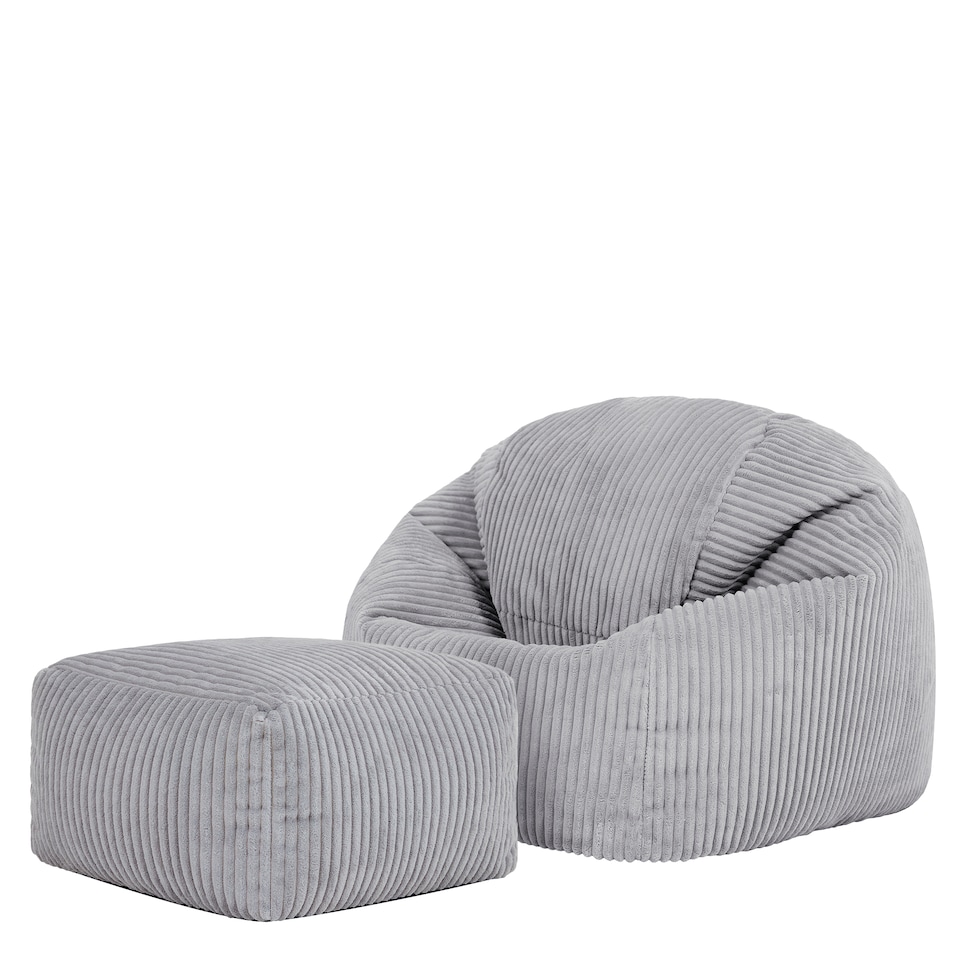 image 1 of icon Kids Kingston Cord Classic Bean Bag and Mini Square Footstool, Grey