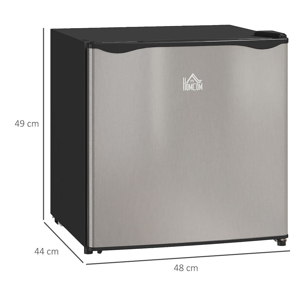 image 1 of HOMCOM 46 Litre Table Top Mini Fridge, Small Fridge with Ice Box, Reversible Door, Adjustable Temperature and Legs for Bedrooms, Home Office, Silver Tone