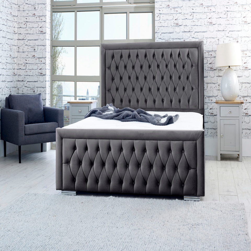 Piera Plush Small Double Bed Frame - Steel