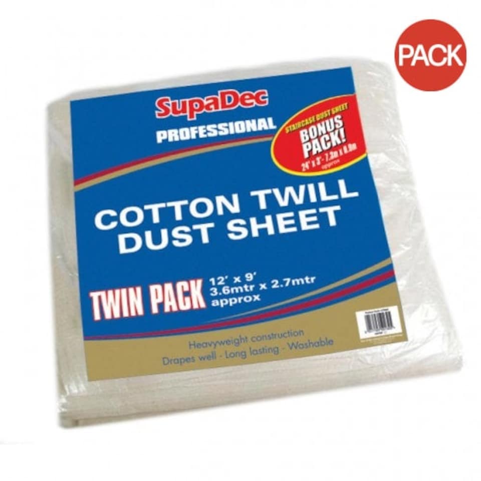 image 1 of SupaDec Pro Cotton Twill Dust Sheets (Pack Of 2) - White - Pack of 2