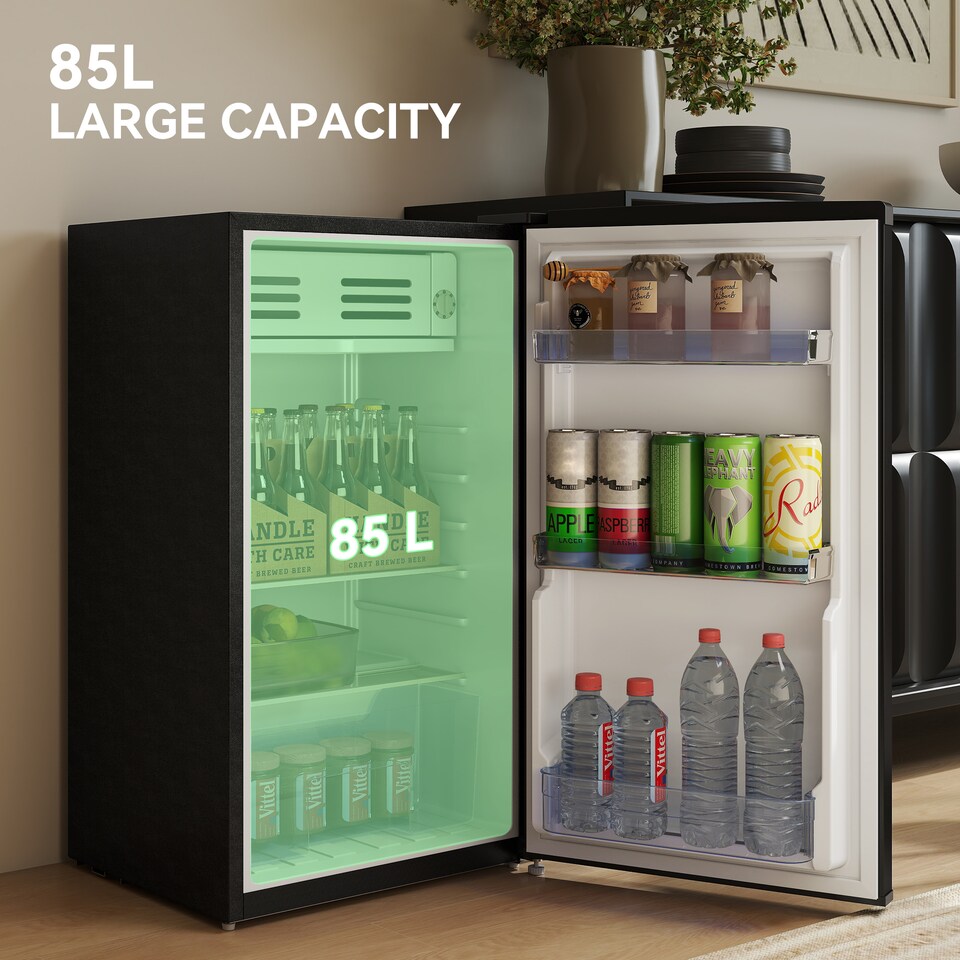 image 1 of HOMCOM 85L Freestanding Under Counter Fridge with Chiller Box, Black | Black