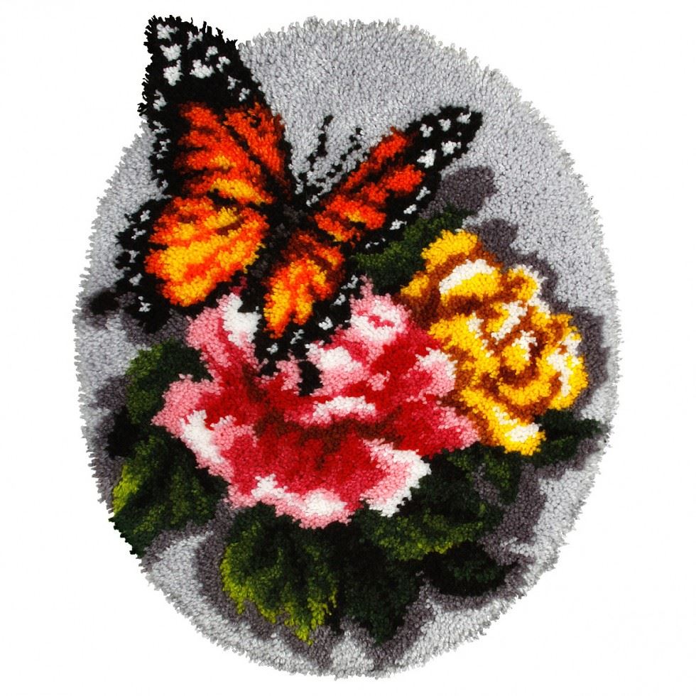 Orchidea L/HK RUG FLRL B/FLY - Latch Hook Kit: Rug: Shaped: Floral Butterfly