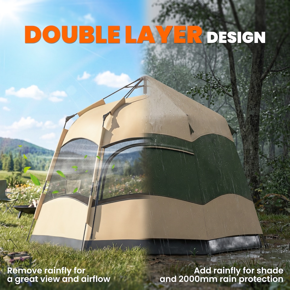 image 1 of Outsunny Double Layer Pop Up Tent with Rainfly, Portable Camping Shelter | Green