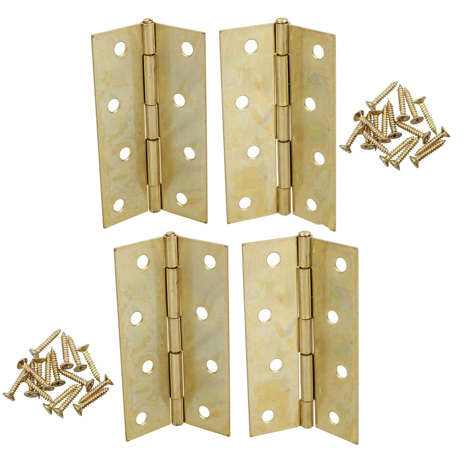 image 1 of 4" (100mm) Brass Plated Steel Door Cabinet Closet Gate Hinges Butt Hinge 4pk Gold