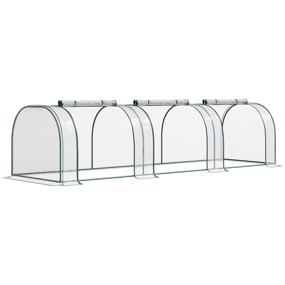 image 1 of Outsunny Tunnel Greenhouse Steel Frame for Garden Backyard w Zipper Doors