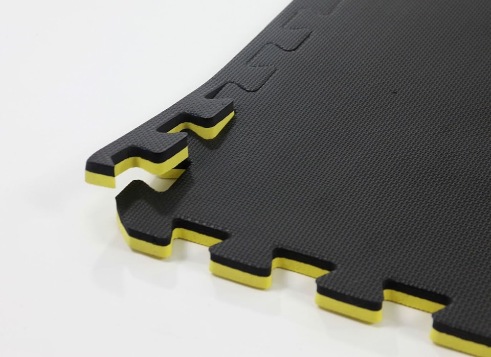 image 1 of Actiasmat Interlocking Exercise Mat, Red/Blue Reversible, 40mm Thick, 1m x 1m, Single Mat (Black/Yellow, 40mm Thick)