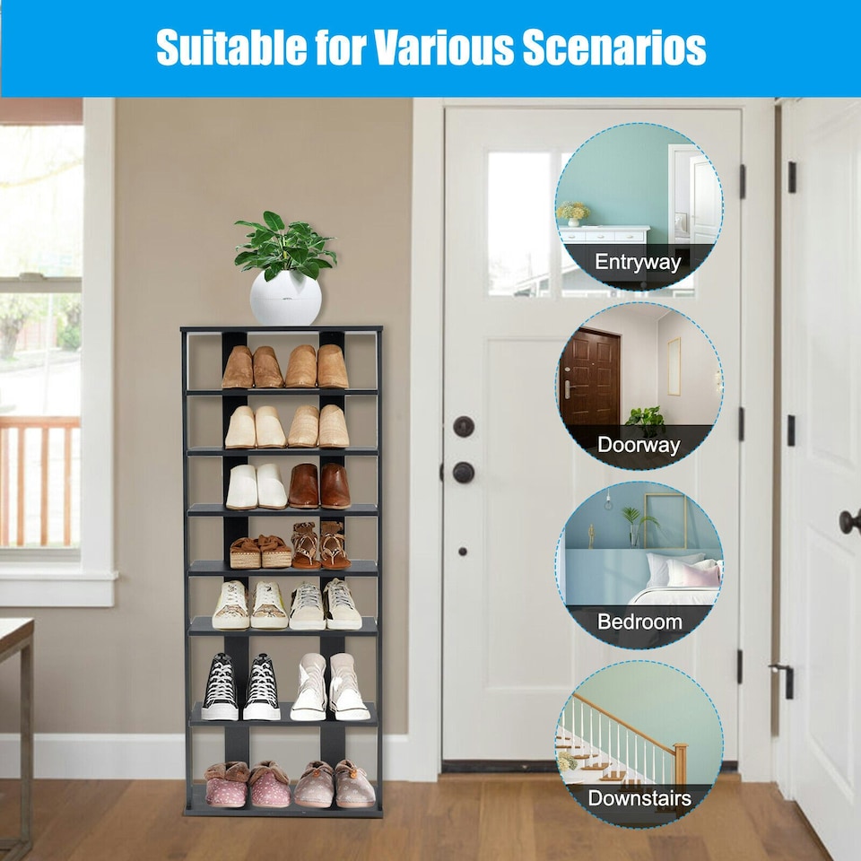 image 1 of COSTWAY 7-tier Double Shoe Storage Tower Rack Stand Black Black