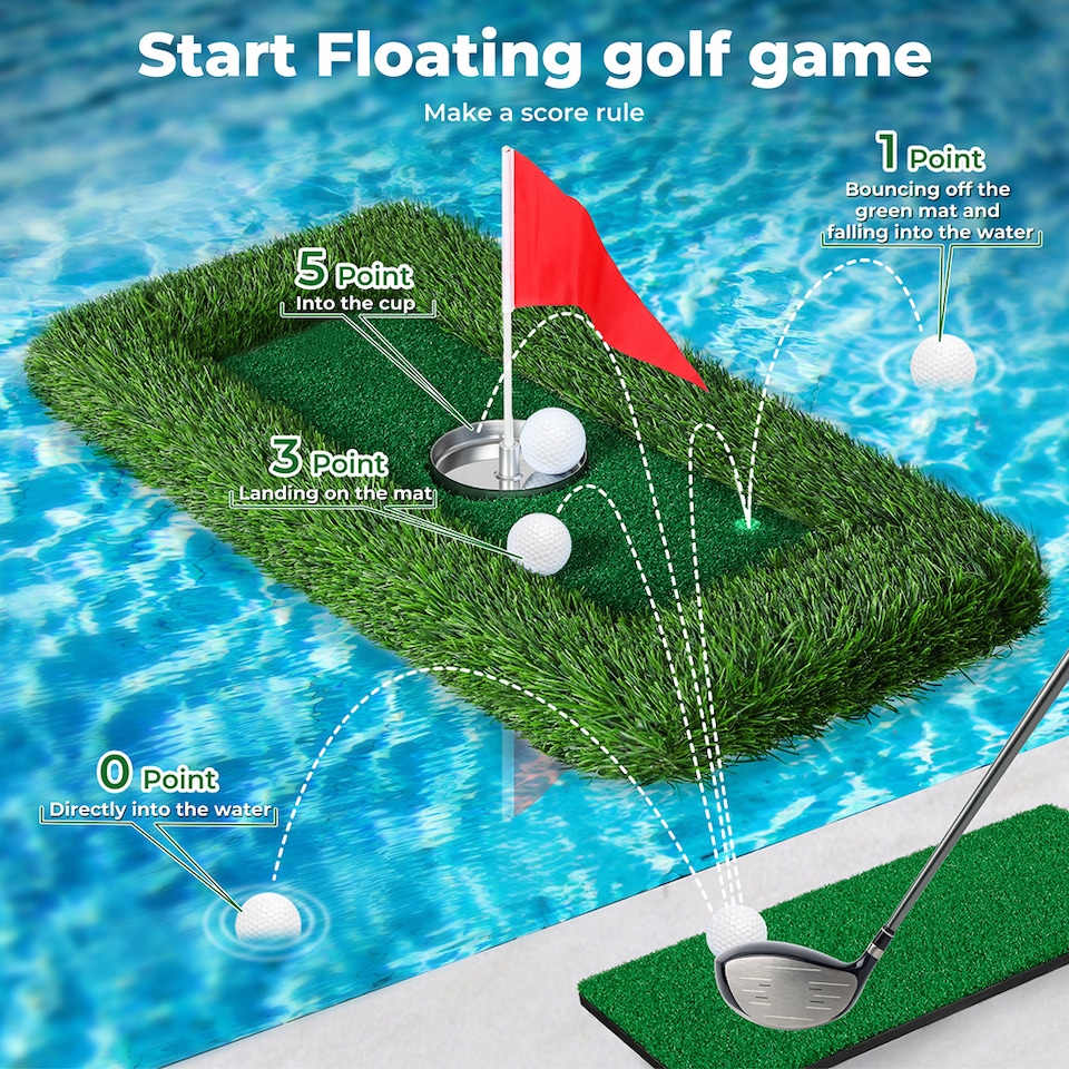 image 1 of Centra 60x30cm Floating Golf Green Mat Set Artificial Turf for Pool Outdoor Putting