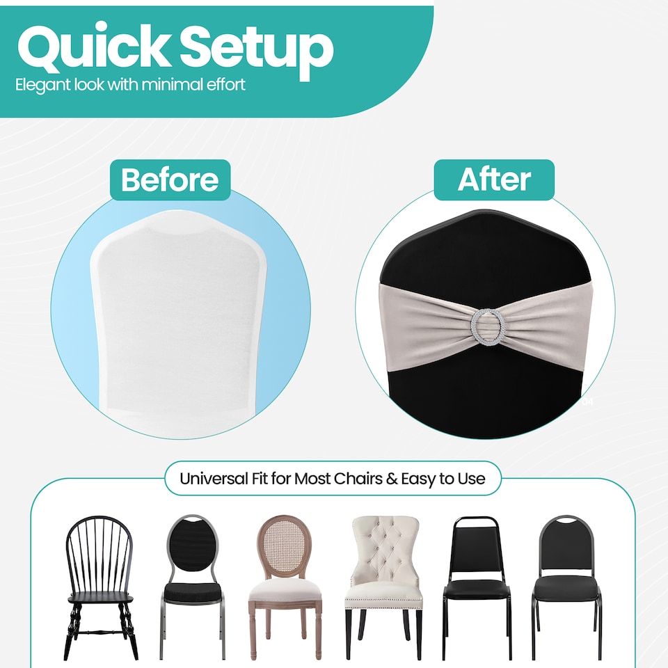 image 1 of 13"x5" Spandex Chair Bands with Slider Buckle, Elastic Chair Sash - 10pcs