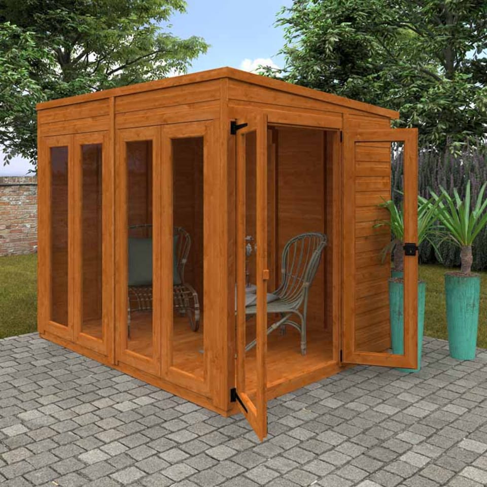 image 1 of 8x6 Flex Pent Full Pane Summerhouse 12mm Flex - L238.8 x W175 x H203 cm - Solid Wood/Softwood/Pine - Burnt Orange