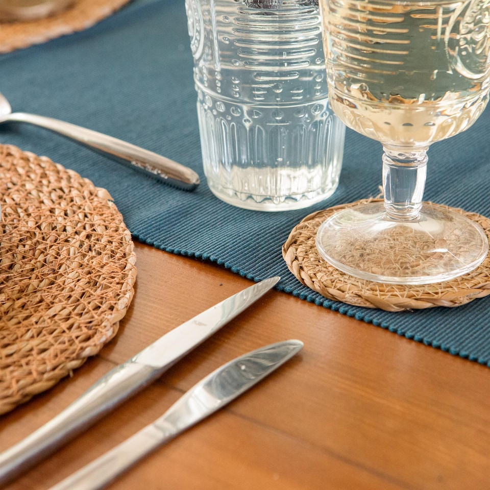 image 1 of Argon Tableware 12 Piece Round Woven Typha Placemats & Coasters Set | Brown | Brown