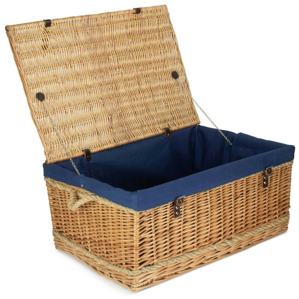 image 1 of 72cm Rope Handled Cotton Lined Wicker Trunk Blue | Blue | One Size