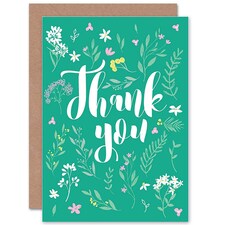 Floral Green Flowers Elegant Thank You Card