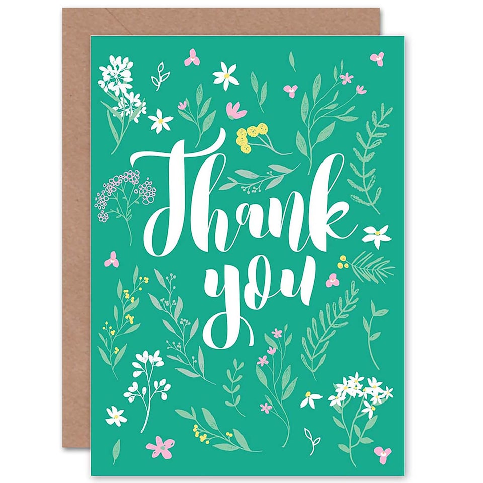 image 1 of Floral Green Flowers Elegant Thank You Card