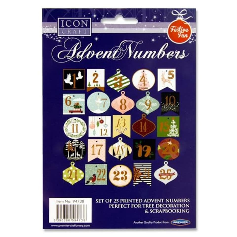 image 1 of Pack of 25 Christmas Fun Advent Numbers by Icon Craft