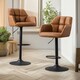 image 2 of 2PC Height Adjustable 360 PU Leather Swivel Barstools Set With Armrest Brown Brown