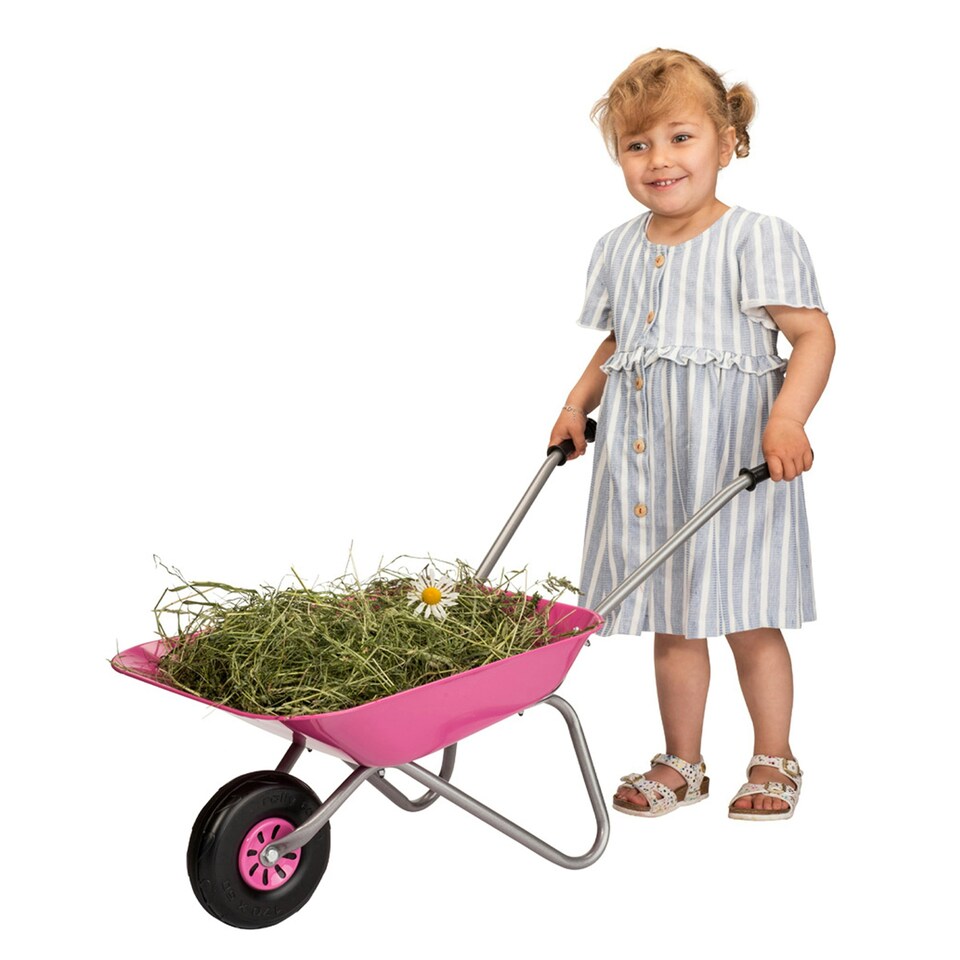 image 1 of Rolly Childs Pink Metal Wheelbarrow