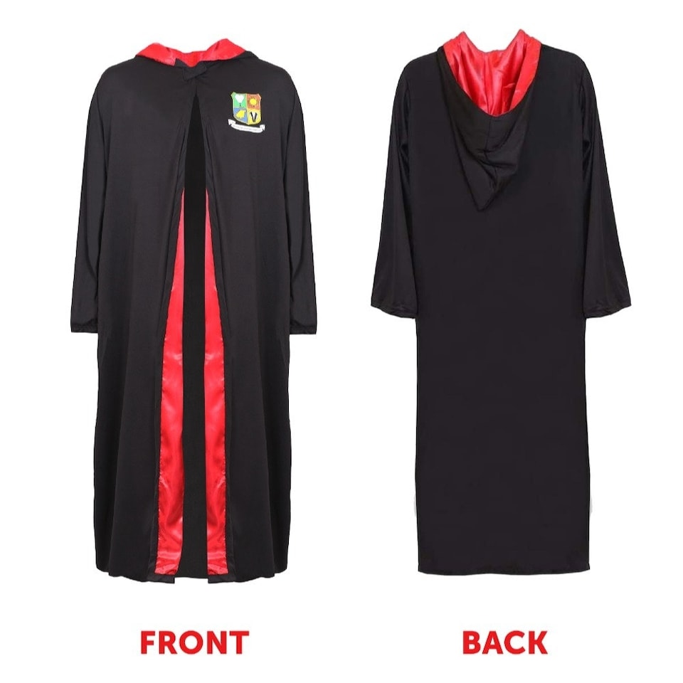 image 1 of Wizard Costume - Robe, Scarf, Glasses & Wand Black | L