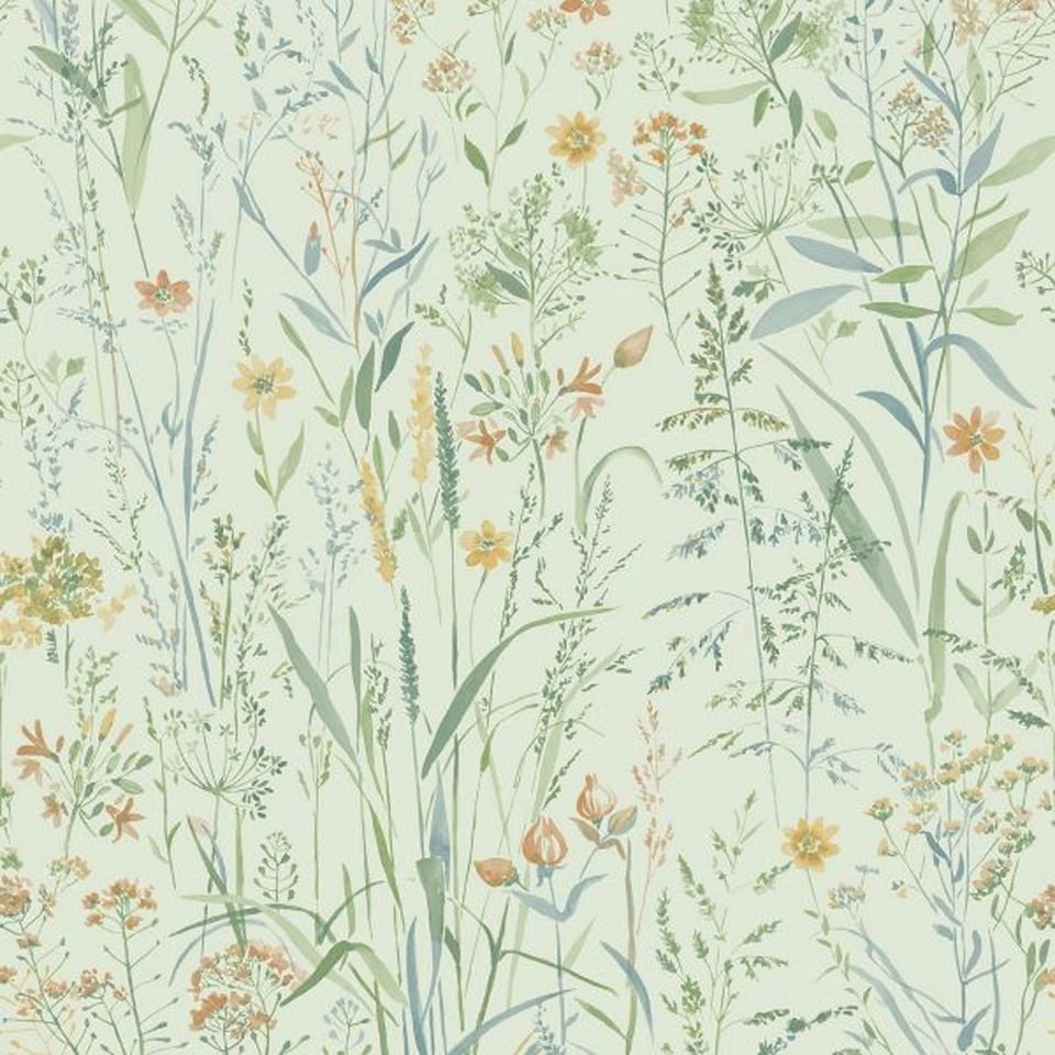 image 1 of Grandeco Floral Vinyl Textured Wallpaper - Sage Green - 10.5m x 53cm | Green