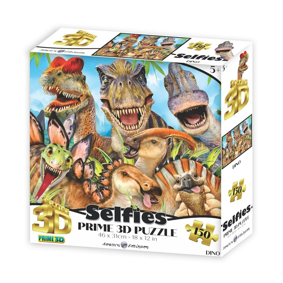Howard Robinson Dinosaur Selfie 150 pc Puzzle - 3D Childrens Licensed Puzzle Zipper Box
