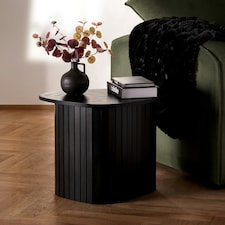 OHS Ribbed Round Oval Home Living Room Modern Decor Coffee Side End Table Black