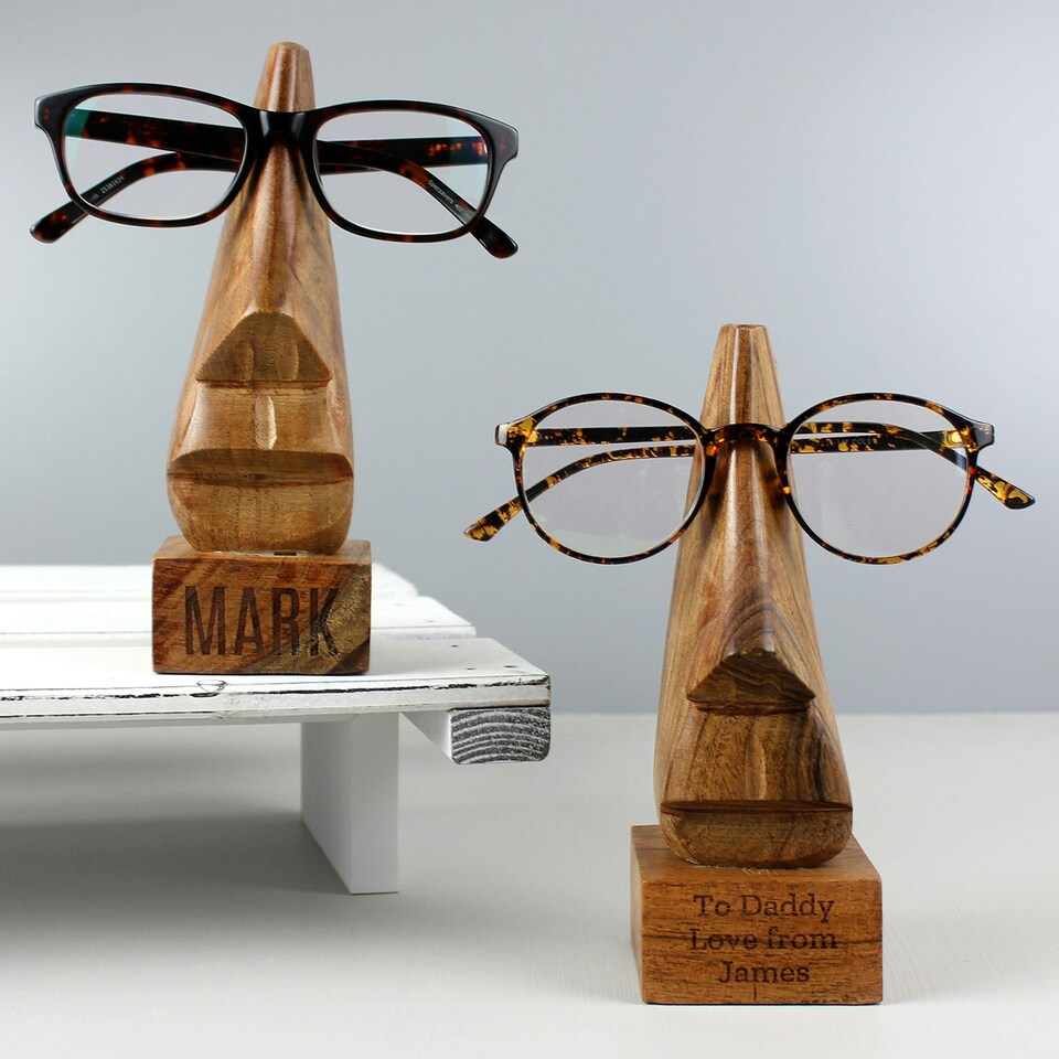 image 1 of Personalised Wooden Nose-Shaped Glasses Holder Silver