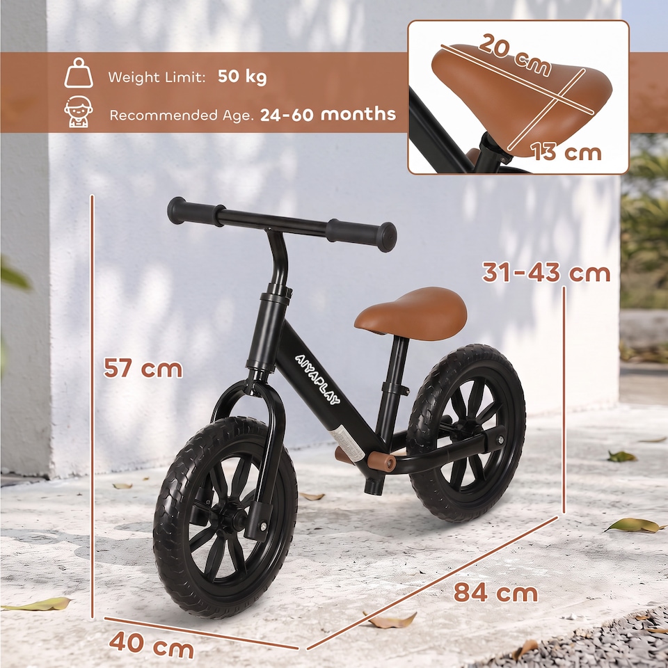 image 1 of AIYAPLAY 11.2" Balance Bike with Lighting Wheels for 2-5 Years, Black