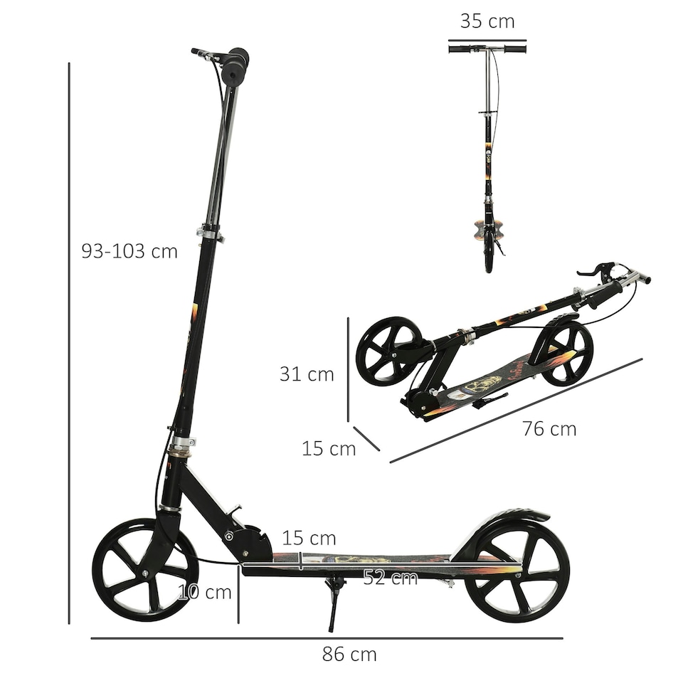 image 1 of HOMCOM Foldable Kick Scooter for Kids w/ Adjustable Height, Break, Big Wheels