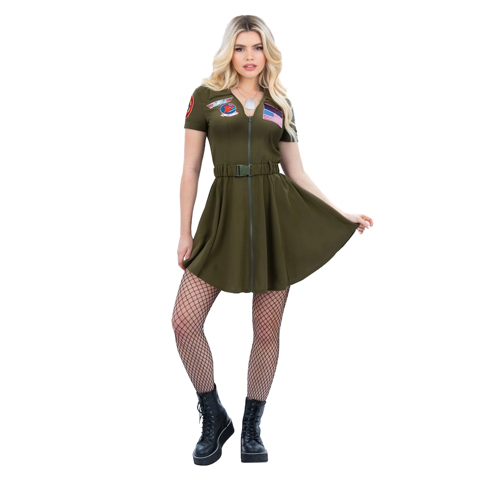 image 1 of Top Gun Womens/Ladies Costume A-line Dress | Green | Olive Green | 8-10 years | 1