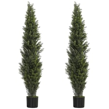 HOMCOM Set of 2 Decorative Artificial Plants Cypress in Weighted Pot, 150cm