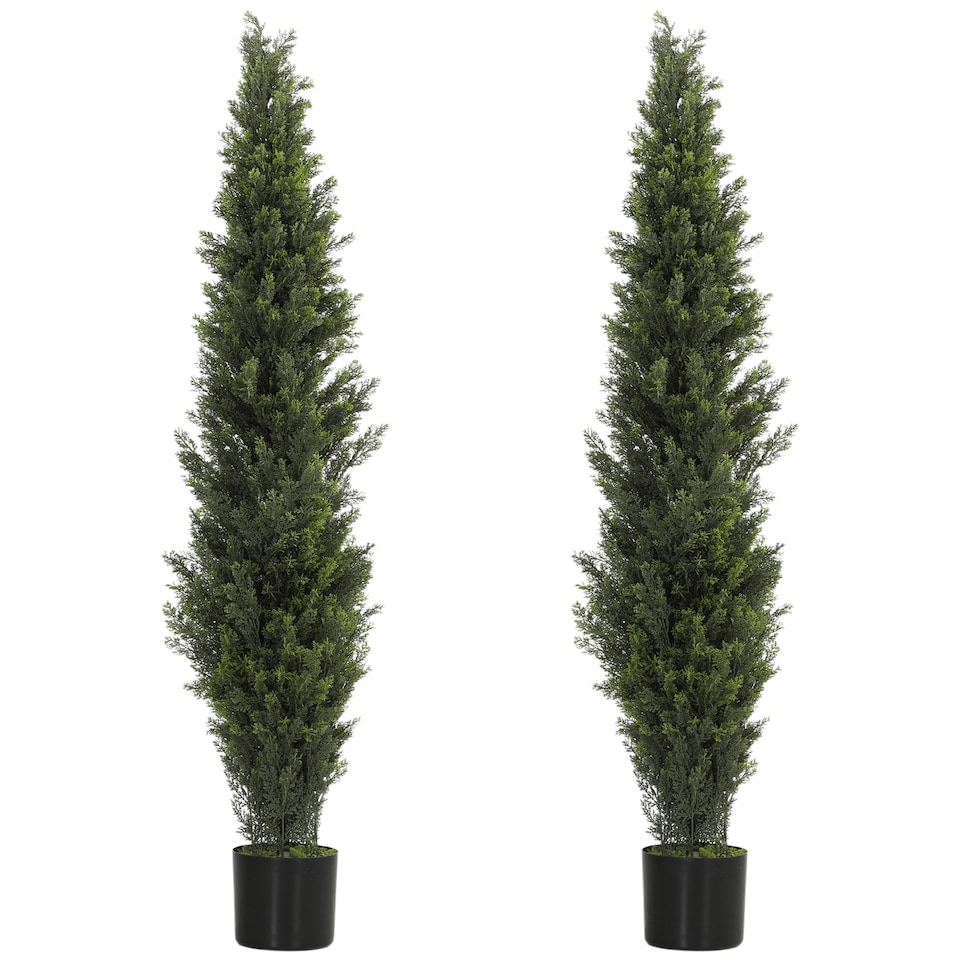 image 1 of HOMCOM Set of 2 Decorative Artificial Plants Cypress in Weighted Pot, 150cm