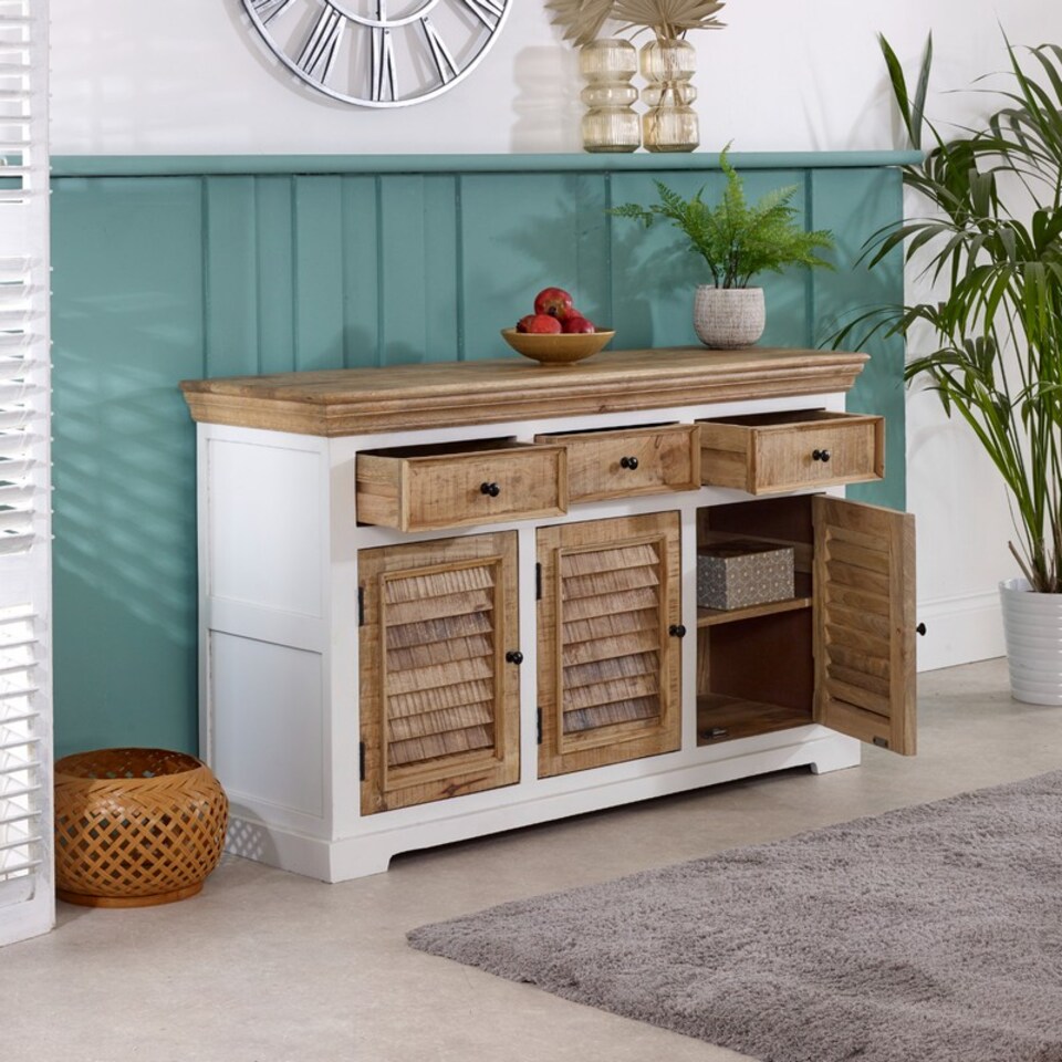 image 1 of Alfie Sideboard - 3 Drawer & 3 Doors - Mango Wood - L45 x W140 x H85 cm | White