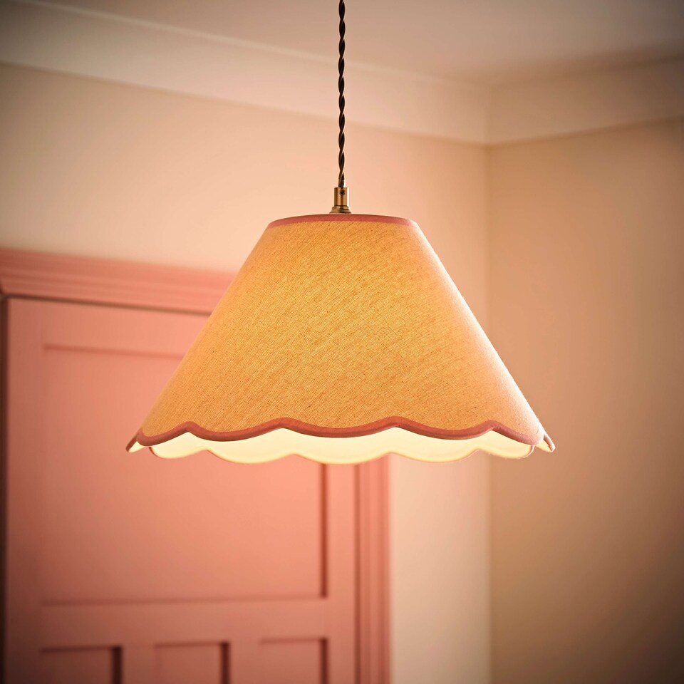 image 1 of ValueLights Florie Natural Large Taper Lamp Shade Scallop Pink Trim & Bulb | Pink