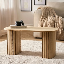 OHS Ribbed Curved Home Furniture Living Room Decor Coffee Table Brown | Light Wood
