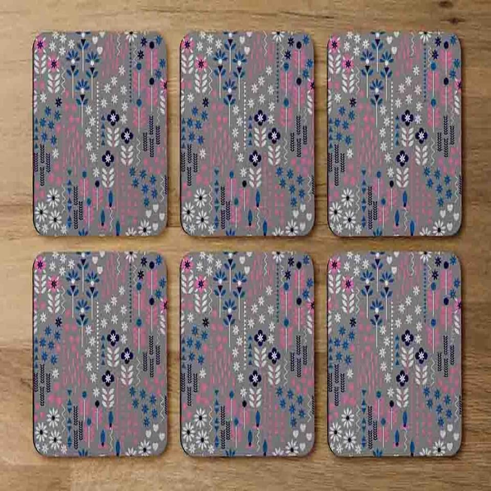 image 1 of Selection of Flowers in Pink, Blue & White (Coaster)