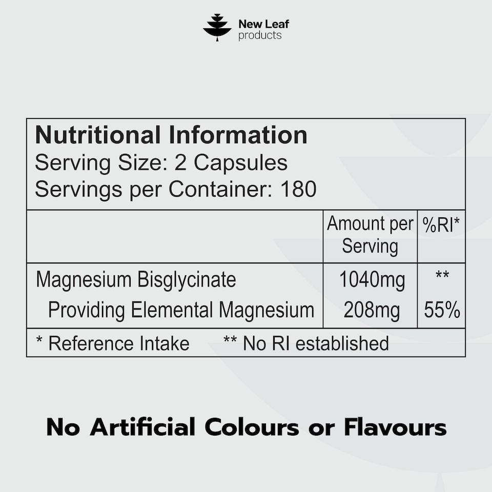 image 1 of New Leaf Magnesium Glycinate High Strength Capsules 1040mg - 360 Vegan Capsules