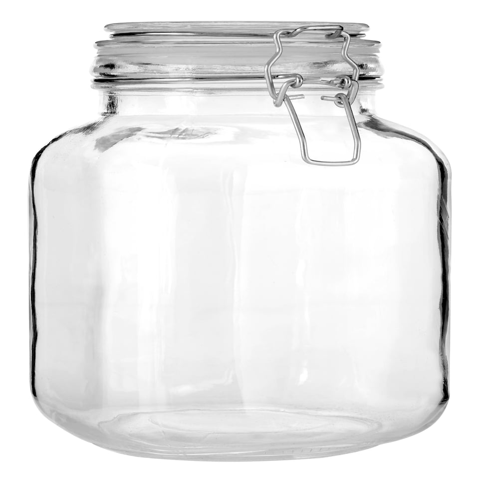 image 1 of Interiors by Premier Glass Storage Jar – 2000ml, Clear Glass with Airtight Clip-Top Lid, Perfect for Storing Tea, Coffee, Sugar