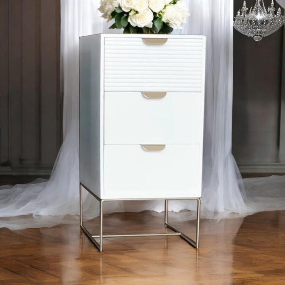 image 1 of 3 Drawer Bedside Table - Wood - L24 x W30 x H64 cm - White