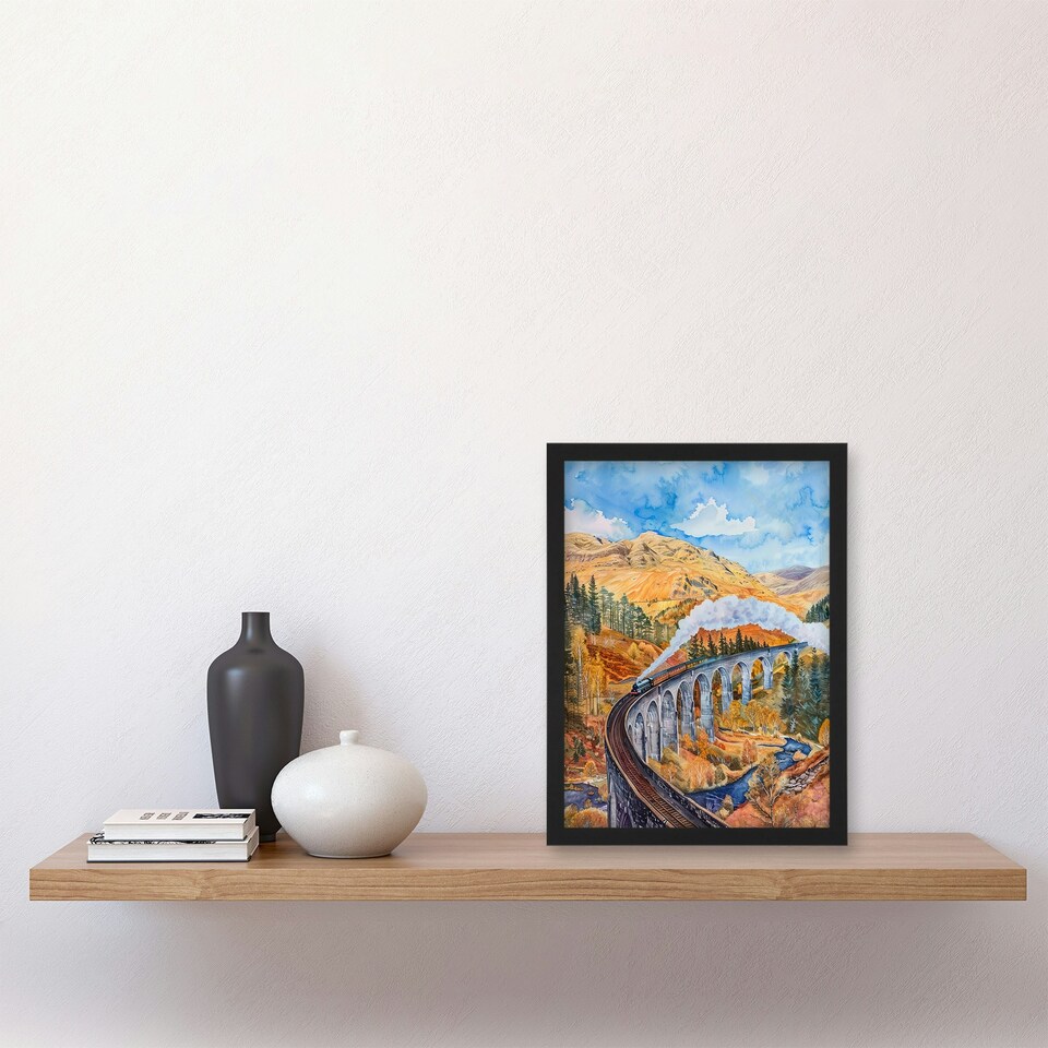 image 1 of Steam Train Glenfinnan Viaduct Railway Home Decor Black Framed Wall Art Print A4