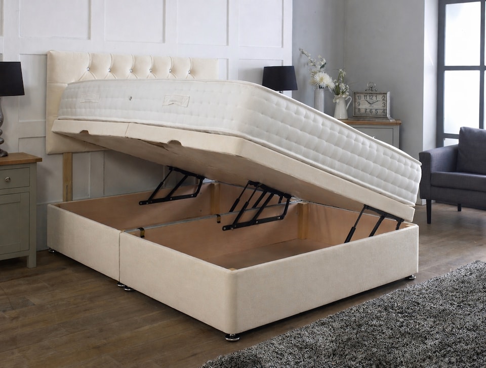 image 1 of Side Lift 4ft6 Double Cream Plush Ottoman Bed With Headboard and Mattress