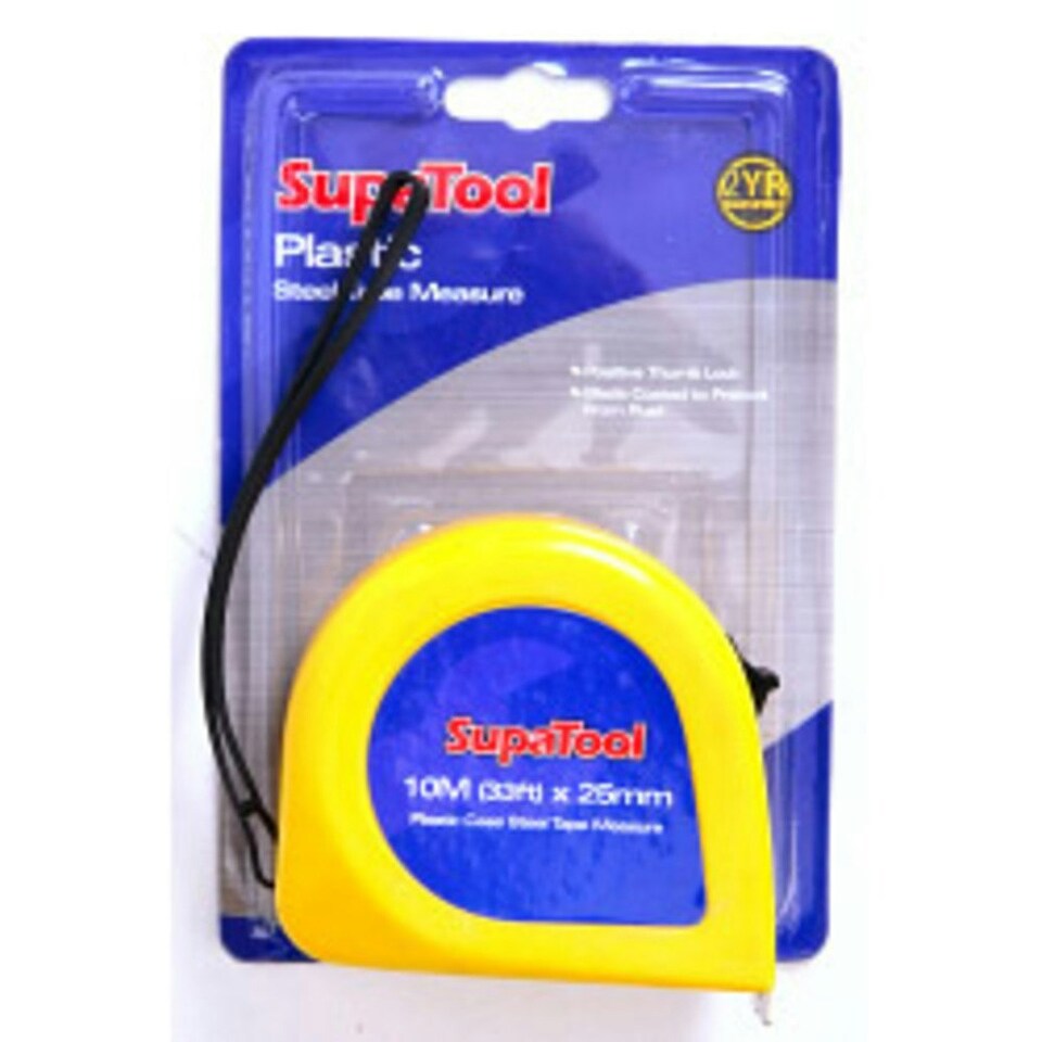 SupaTool Plastic Tape Measure - Yellow/Blue - 10m x 25mm