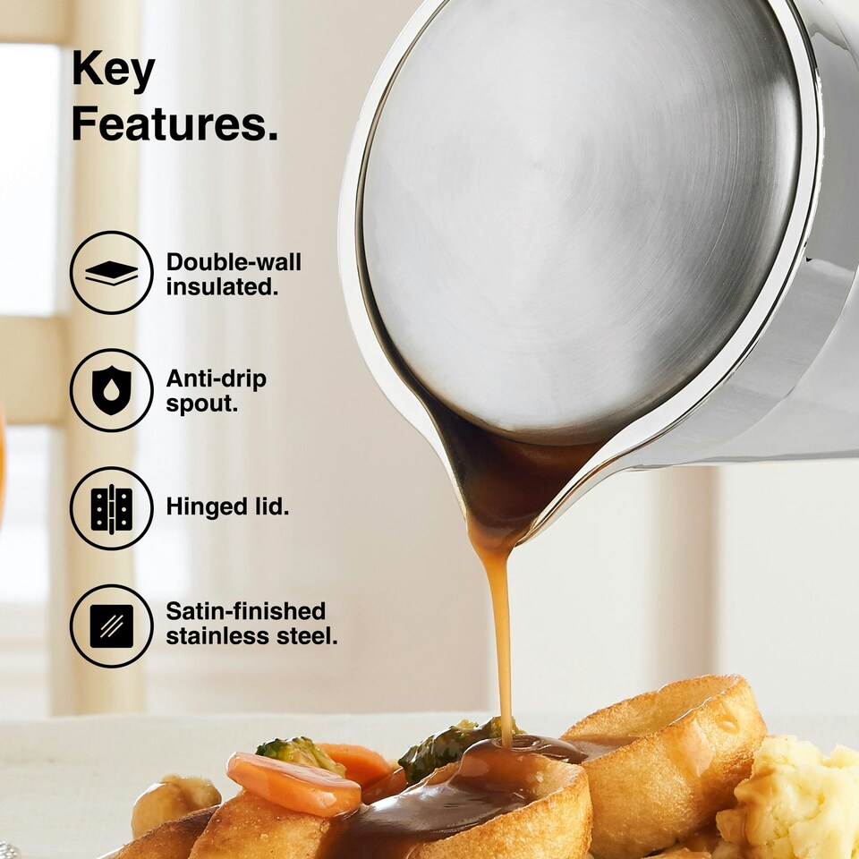image 1 of VonShef 1L Gravy Boat with Lid, Extra Large Double-Wall Insulated