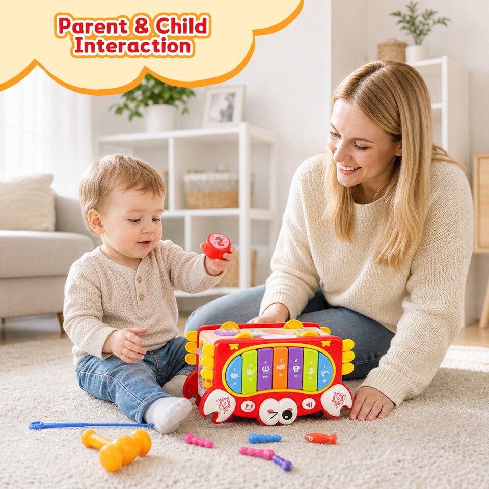 image 1 of Crab Baby Activity Cube with Music, Lights, Shape Sorter & Educational Games – Interactive Learning Toy for Toddlers 12+ Months
