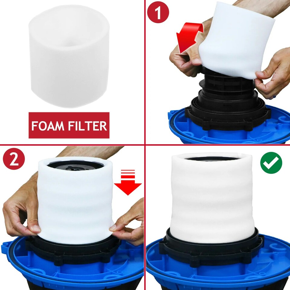 image 1 of SPARES2GO Wet & Dry Cartridge + Foam Sleeve Filter Kit compatible with Vacmaster Vacuum Cleaners (20 Litre to 60 Litre Models)