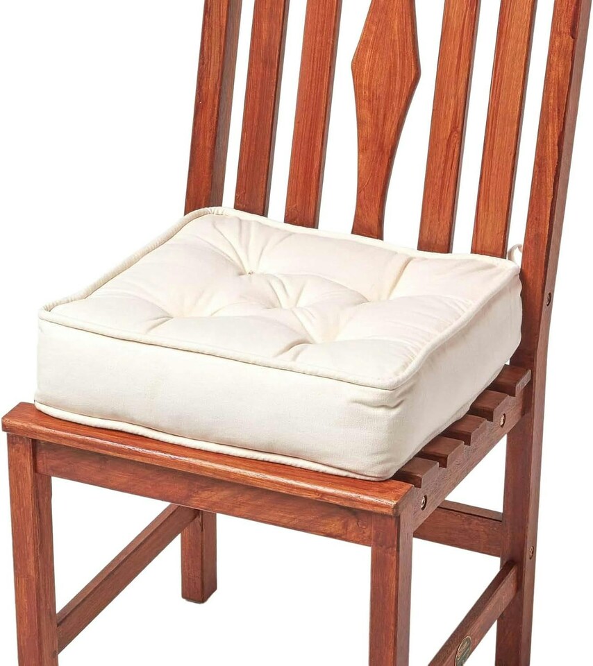 image 1 of Homescapes Cream Cotton Dining Chair Booster Cushion | Cream