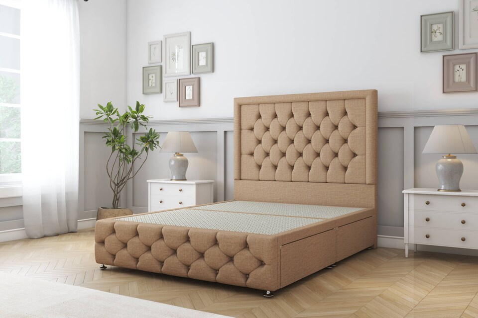 image 1 of Sloomy Vienna Latte Dumfries Divan Bed Base 4 Drawers With 26 Inch Strutted Headboard & 12 Inch Matching Footboard | Brown | Latte | Small Double | 1