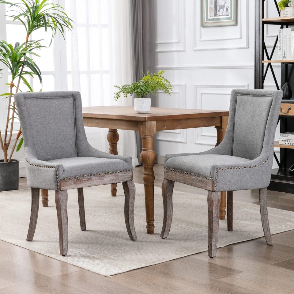 image 1 of Bewley Set of 4 Vintage Upholstered Dining Chairs with Wood Legs