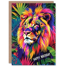 Jungle Vibrant Colourful Design Man Lion Him Birthday Card
