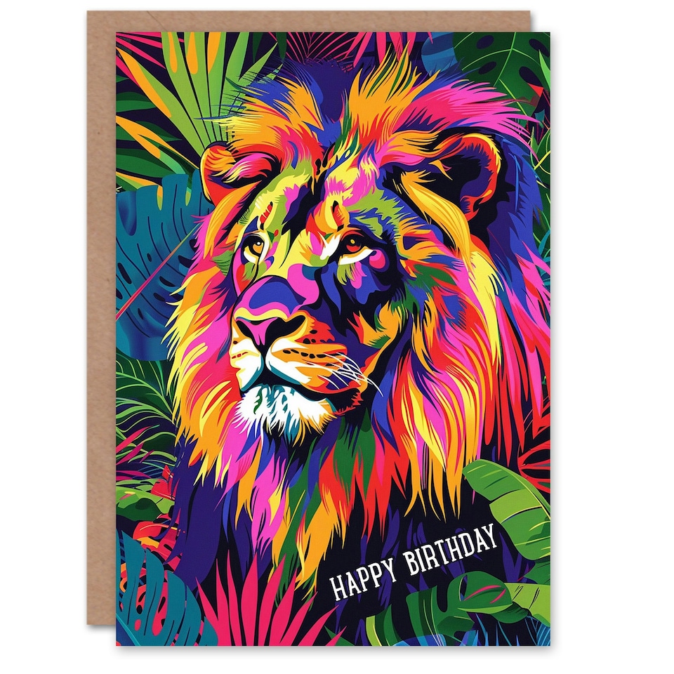 image 1 of Jungle Vibrant Colourful Design Man Lion Him Birthday Card