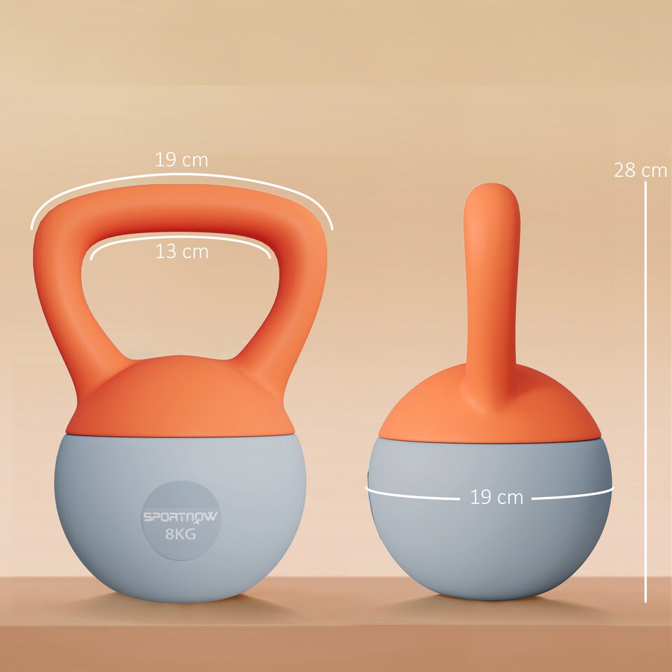 image 1 of SPORTNOW Soft Kettlebell, 4/6/8/10/12kg Kettle Bell with Non-Slip Handle for Home Gym Weight Lifting and Strength Training, Orange and Grey | Orange | 8